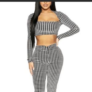 Velvet houndstooth crop top + leggings- naked wardrobe